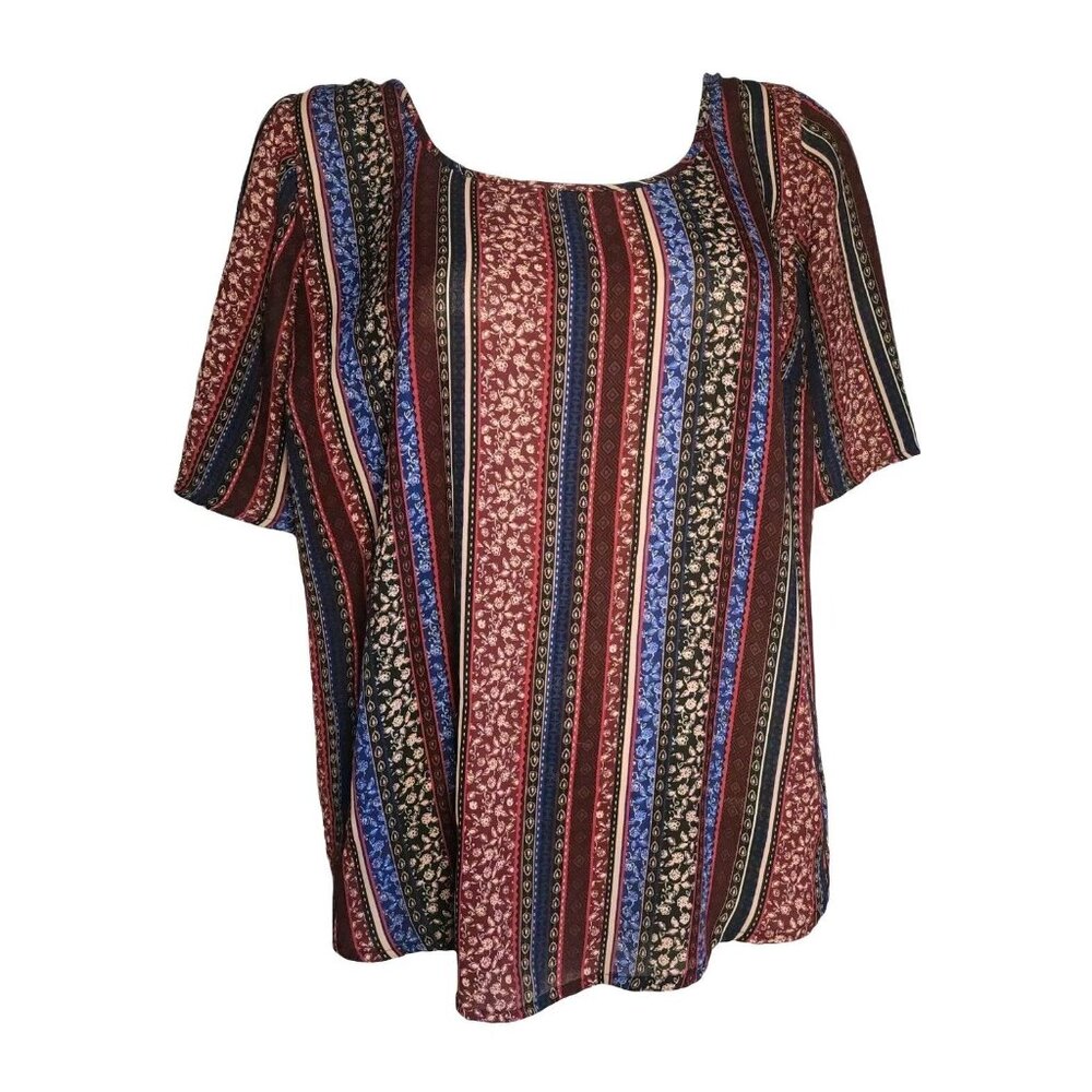 Torrid Top Womens‎ Plus Size 00 Purple Blue Floral Short Sleeve Sheer Pullover
